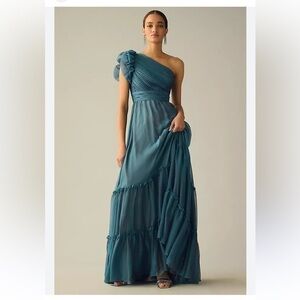 Mac Duggal Teal One Shoulder Dress